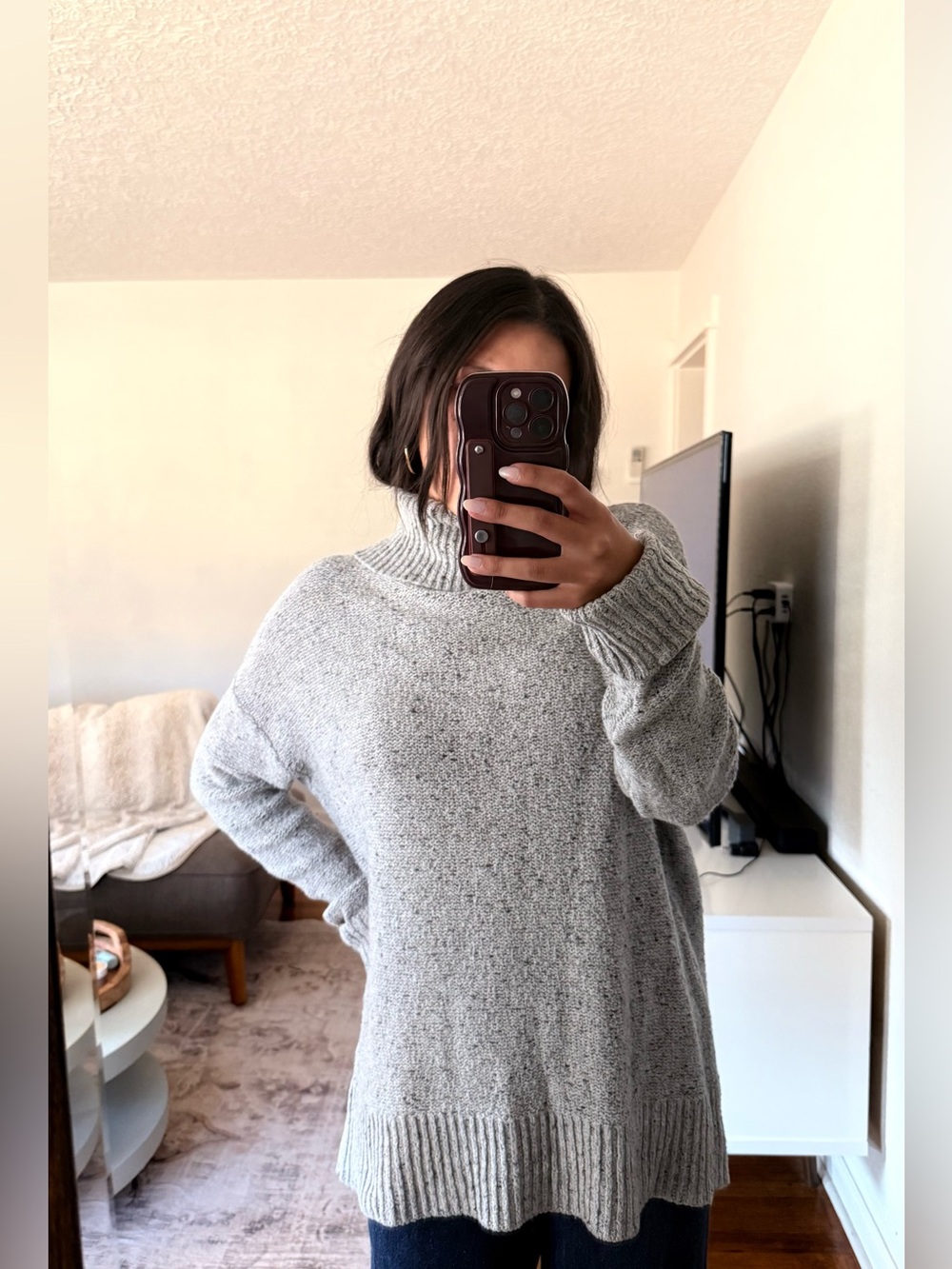 Caslon Light Gray Cowl Neck Sweater